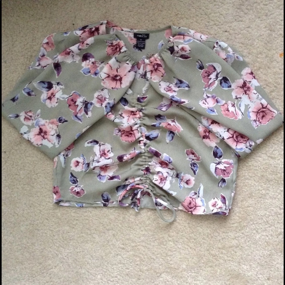 Green Floral Crop Blouse